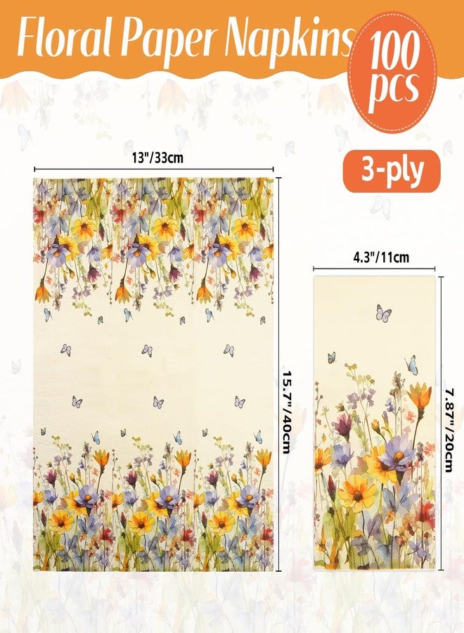 BOKFJBP ١٠٠ منديل ورقي مزخرف بالزهور - ٣ طبقات، مناديل ورقية للاستخدام مرة واحدة، مزينة برسومات زهور برية مائية، مناديل حمام، مناديل للضيوف، مناشف يد عتيقة مزينة برسومات زهور برية، مناسبة لأعياد الميلاد، وحفلات الزفاف الربيعية، وحفلات شاي العروس، وتزيين الحمام. - Image 2